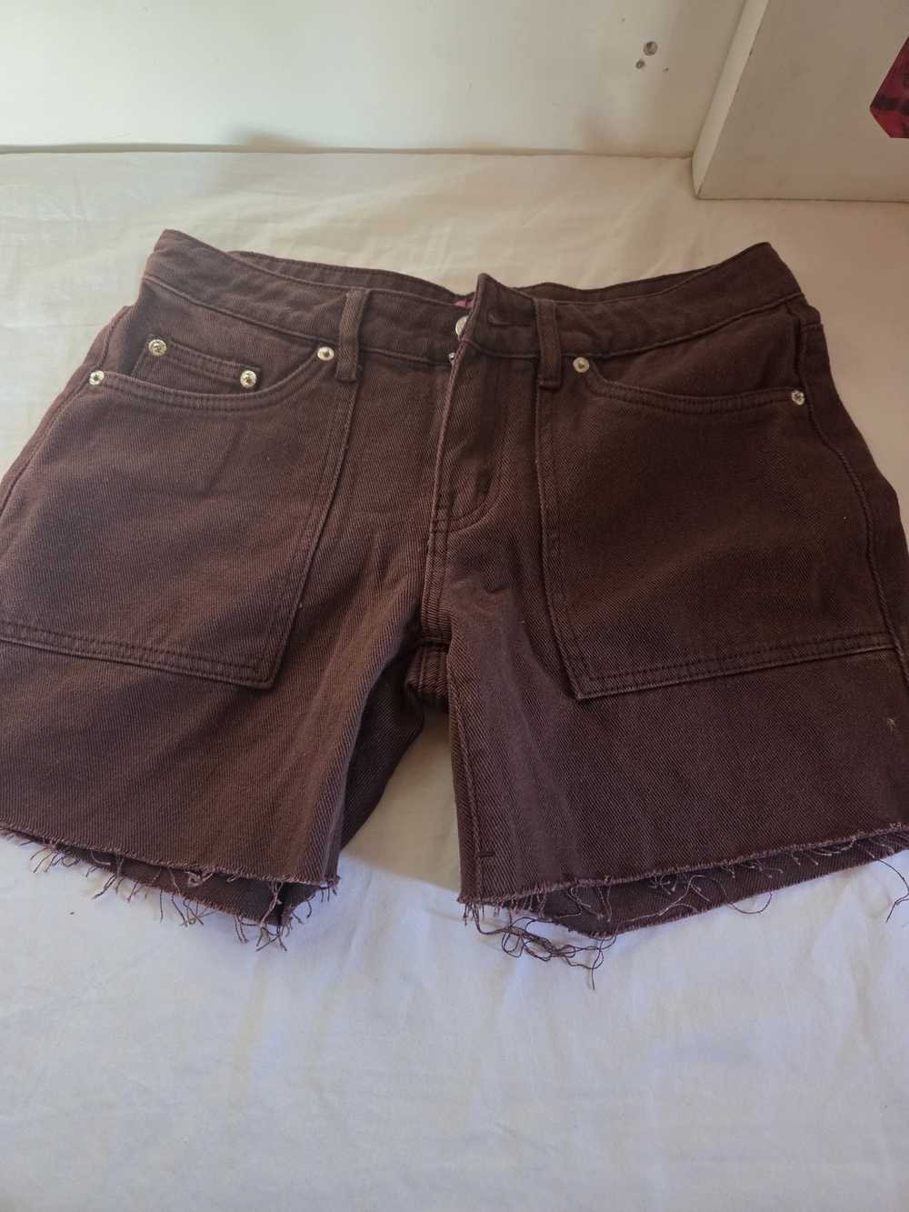 Edikted Brown Raw-Hem Denim Cutoff Shorts